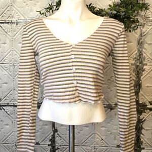 PacSun La Hearts Striped Button-Up Crop Top Long Sleeves Pull On Size: M